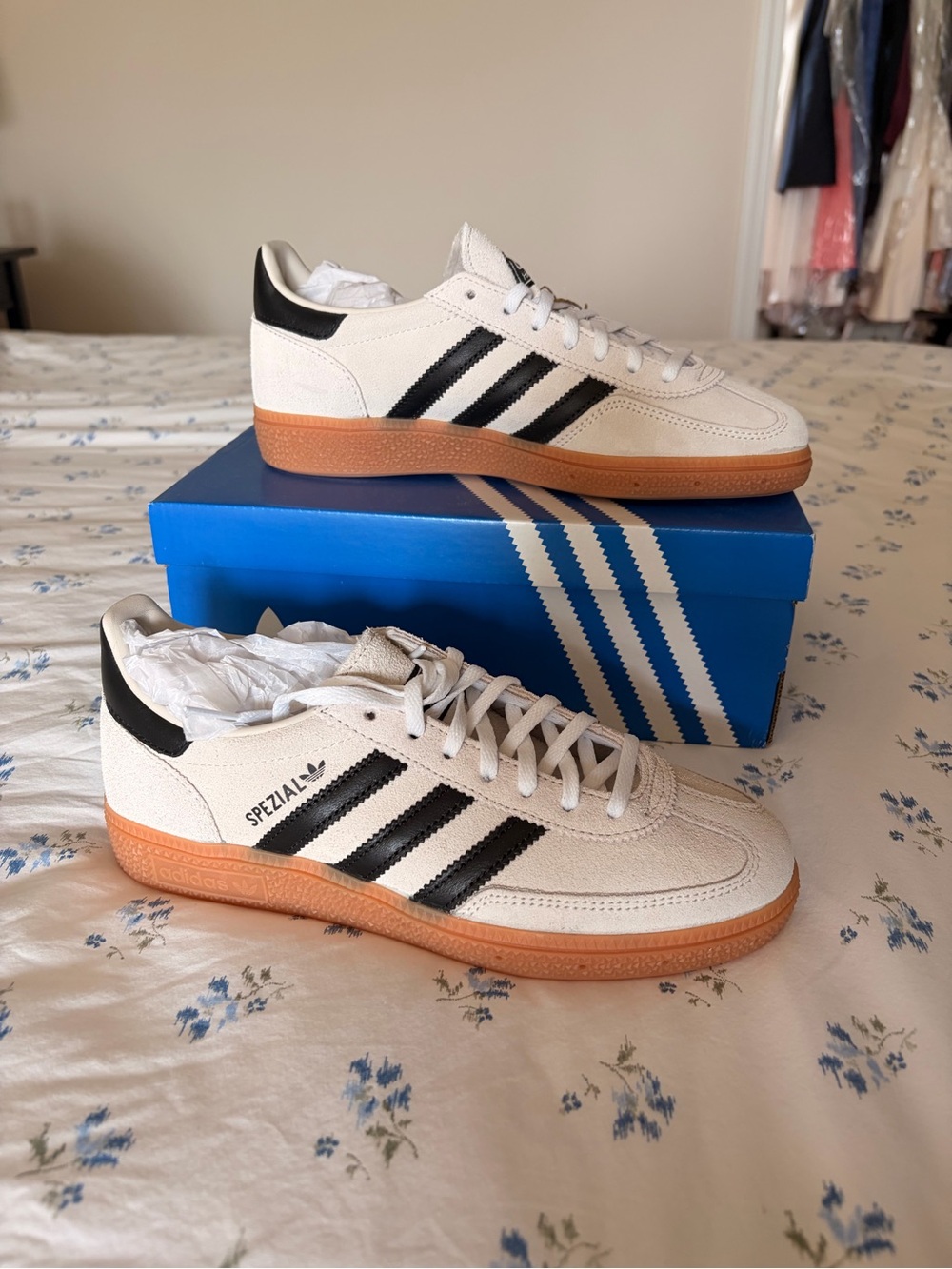Adidas Spezial White & Black Leather Sneakers with Gum Sole